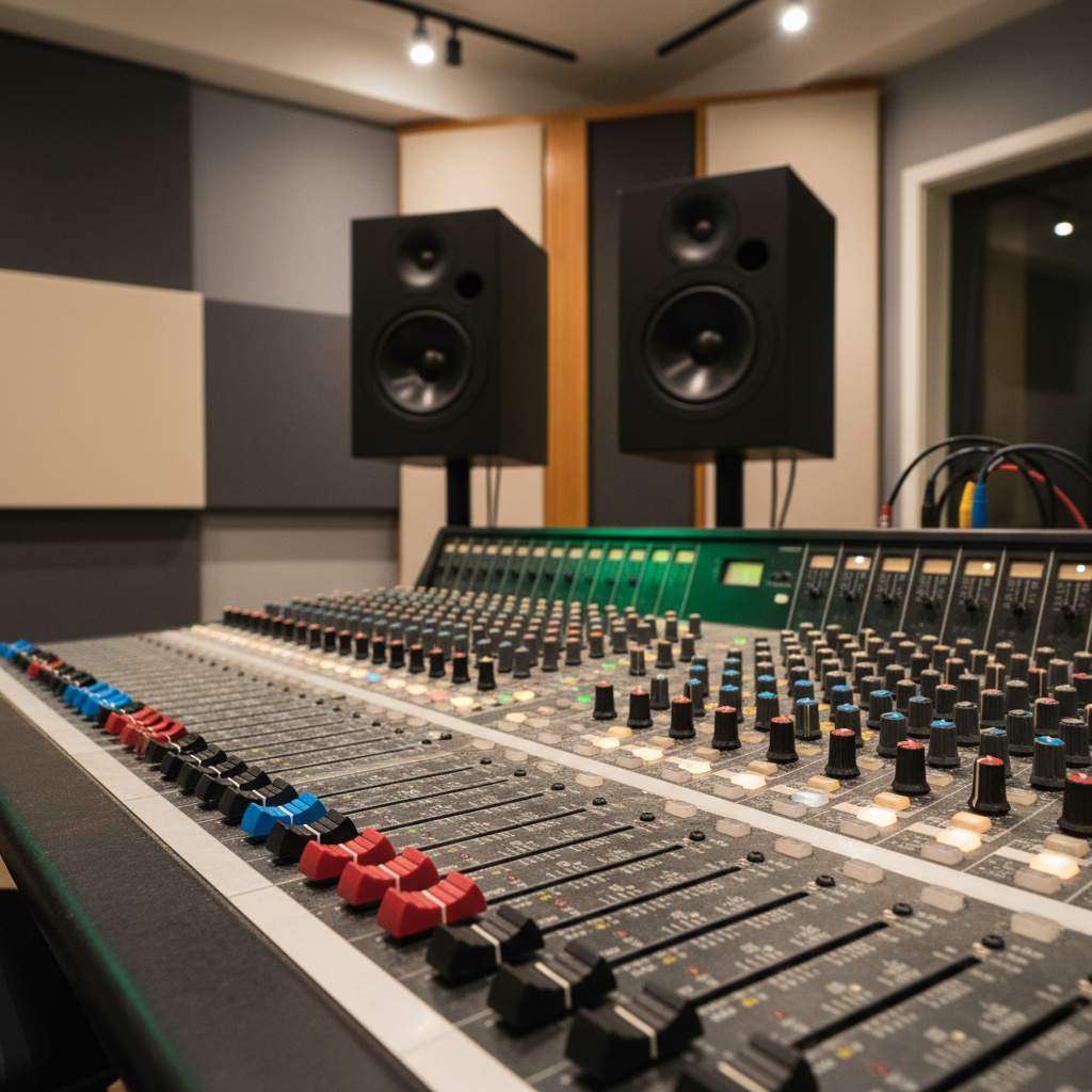 Professional mixing console and studio monitors