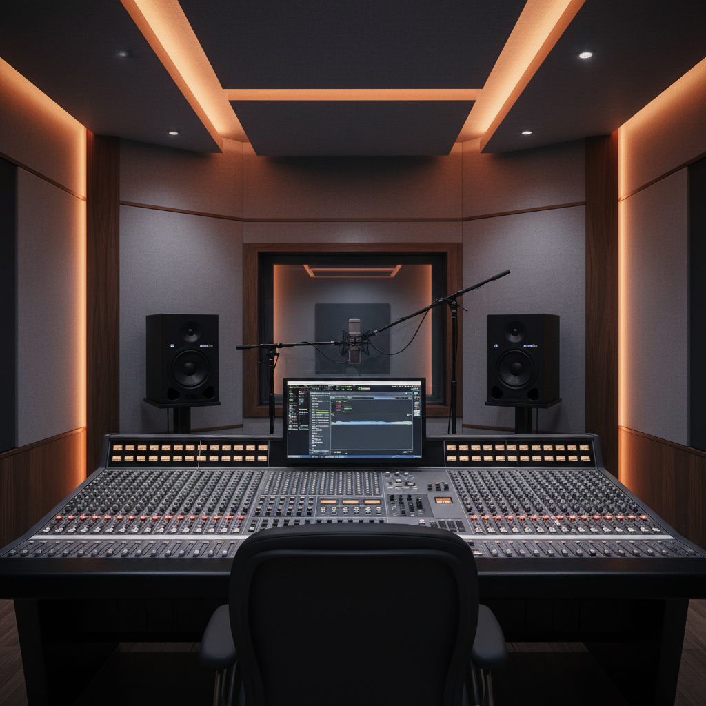 Interior of a modern professional recording studio